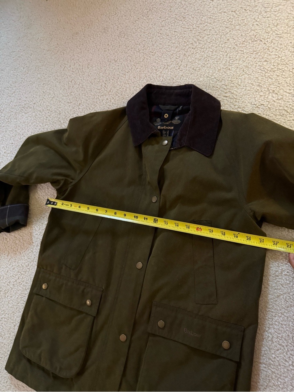Barbour Acorn Olive Waxed Cotton Jacket size 10 - Picture 6 of 6